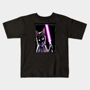 Fun Cat Print ~ AI Art ~ Fantasy Cat ~ Sci-fi Cat ~ Cats with Lightsabers Kids T-Shirt